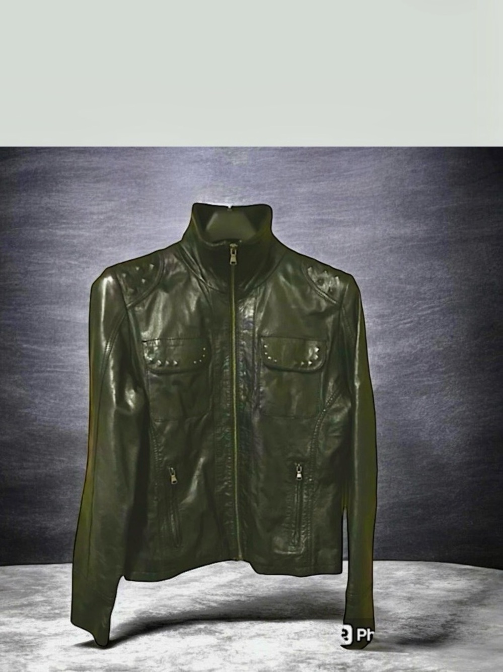 Plonge Buttery Soft Black Leather Studded Shoulder Pockets Jacket Size M